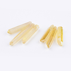 Gold Electroplated Natural Quartz Crystal Graduated Beads Strands, Nuggets, Gold, 21~43x5~13mm, Hole: 1mm, 3pcs/set