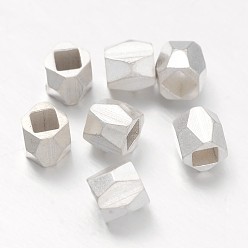 Серебро Латунные бусины из граненой бочки, серебряный цвет гальваническим, 3x3 мм, отверстие : 1 мм
