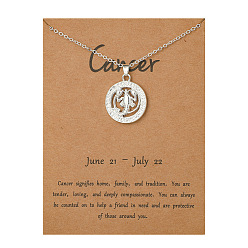 Cancer Alloy Constellation Pendant Necklaces, Platinum, Cancer, 17.13 inch(43.5cm)
