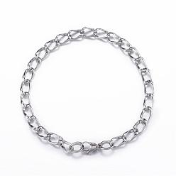 Stainless Steel Color 304 Stainless Steel Curb Chain Bracelets, with Lobster Claw Clasps, Stainless Steel Color, 8-1/4 inch(210mm), 7mm