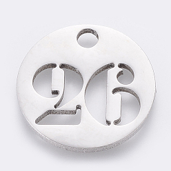 Number 304 Stainless Steel Pendants, Cut-Out, Hollow, Flat Round with Number, Stainless Steel Color, Num.26, 19x1.5mm, Hole: 2.5mm