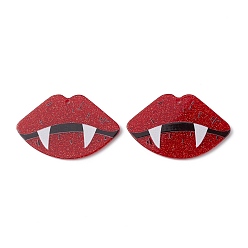 Roja Colgantes acrílicos opacos impresos, con los polvos de brillo, encanto de labios, rojo, 26.5x41.5x2.2 mm, agujero: 1.6 mm