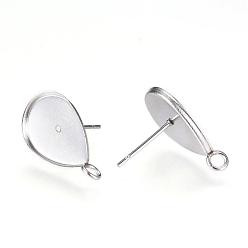 Stainless Steel Color 304 Stainless Steel Stud Earring Settings, with Loop, Teardrop, Stainless Steel Color, Tray: 14x10mm, 18x10.5mm, Hole: 2mm, pin: 0.8mm