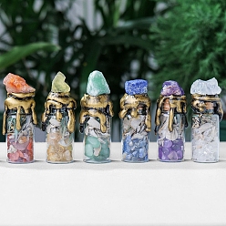 Mixed Stone Mixed Natural Gemstone Chip Wishing Bottles, Reiki Energy Stone Display Decoration, for Healing Meditation, 70~80cm