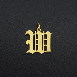 Letter W 201 Stainless Steel Pendants, with Jump Ring, Old English, Letter, Laser Cut, Golden, Letter.W, 16x16x1mm, Hole: 3mm