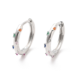 Colorful Cubic Zirconia Hoop Earrings, Platinum Brass Jewelry for Women, Cadmium Free & Lead Free, Colorful, 13.5x2mm, Pin: 0.7~0.8x0.9~1mm