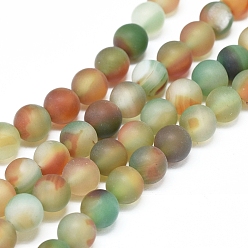 Natural Agate Natural Peacock Agate Beads Strands, Frosted, Dyed & Heated, Round, 6~6.5mm, Hole: 0.8mm, about 65 pcs/Strand, 14.96 inch(38 cm)