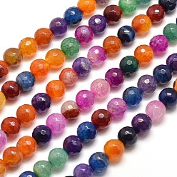 Colorful Dyed Natural Agate Faceted Round Beads Strands, Colorful, 8mm, Hole: 1mm, about 48pcs/strand, 14.5 inch