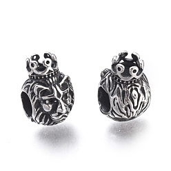 Antique Silver 304 Stainless Steel European Beads, Large Hole Beads, Lion Head, Antique Silver, 14x9.5x12mm, Hole: 5mm