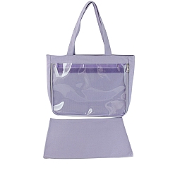 Lilac Canvas Shoulder Bags, Rectangle Women Handbags, with Zipper Lock & Clear PVC Windows, Lilac, 31x37x8cm