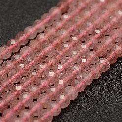 Quartz Fraise Naturel de fraise de quartz brins de perles, facette, ronde, 4mm, Trou: 1mm, Environ 86~100 pcs/chapelet, 15.1~15.5 pouce (38.5~39.5 cm)