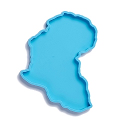 Deep Sky Blue Silicone Molds, Cup Mat Accessories Molds, For DIY Mat Decoration, UV Resin & Epoxy Resin Jewelry Making, Africa Map Shapes, Deep Sky Blue, 153x115x8.8mm