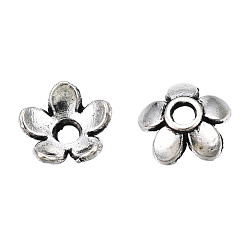 Antique Silver Tibetan Style Alloy Bead Caps, Cadmium Free & Nickel Free & Lead Free, 5-Petal, Flower, Antique Silver, 6.5x3mm, Hole: 1mm, about 6660pcs/1000g