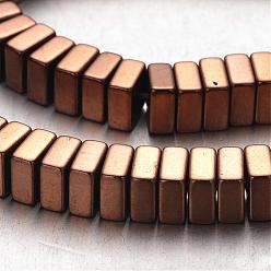 Copper Plated Electroplate Non-magnetic Synthetic Hematite Bead Strands, Square Heishi Beads, Copper Plated, 6x6x3mm, Hole: 1mm, about 136pcs/strand, 15.7 inch