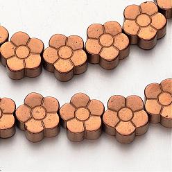 Copper Plated Electroplate Non-magnetic Synthetic Hematite Beads Strands, Flower, Copper Plated, 8x3mm, Hole: 1mm, about 54pcs/strand, 15.7 inch
