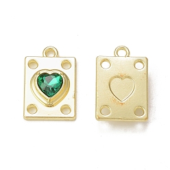 Green Rack Plating Alloy Glass Pendants, Golden, Rectangle with Heart Charms, Green, 19.5x12.5x5mm, Hole: 1.8mm