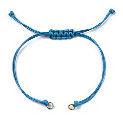 Dodger Blue Korean Waxed Polyester Cord Braided Bracelets, with Iron Jump Rings, for Adjustable Link Bracelet Making, Dodger Blue, Single Cord Length: 5-1/2 inch(14cm)