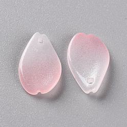 Pink Two Tone Transparent Spray Painted Glass Pendants, Petaline, Pink, 16x9.5x2mm, Hole: 1mm