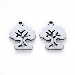 Stainless Steel Color 304 Stainless Steel Charms, Laser Cut, Tree of Life, Stainless Steel Color, 13x11x1mm, Hole: 1.2mm