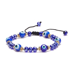 Bleu Bracelet en perles de verre et mauvais œil au chalumeau, bracelet réglable pour femme, bleu, diamètre intérieur: 2-1/8~3-1/8 pouce (5.3~7.8 cm)