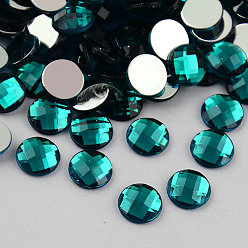 Teal Taiwan Acrylic Rhinestone Cabochons, Flat Back and Faceted, Half Round/Dome, Teal, 20x6mm