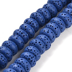 Bleu Royal Brins de perles teintes en pierre de lave naturelle, rondelle, bleu royal, 8x4.5mm, Trou: 1.6mm, Environ 43 pcs/chapelet, 7.87 pouce (20 cm)