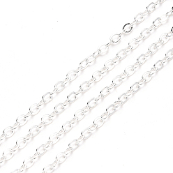 Серебро Латунные кабельные цепи, пайки, с катушкой, Плоско-овальные, серебряные, 2.6x2x0.3 мм, подходит для 0.7x4 мм соединительных колец, около 32.8 футов (10 м) / рулон