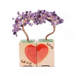 Améthyste Coeur arbre d'argent améthyste naturelle bonsaï décorations d'affichage, pour la décoration de bureau à domicile bonne chance, 52x48.5x160mm