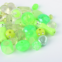Lawn Green Acrylic Beads, Mixed Shapes, Lawn Green, 5.5~28x6~20x3~11mm, Hole: 1~5mm