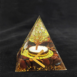 Тигровый глаз Символ руны викингов-факел оргонитовая пирамида украшение для дисплея из смолы, с натуральными тигровыми чипсами внутри, для домашнего офисного стола, 50~60 мм