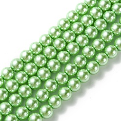 Spring Green Eco-Friendly Glass Pearl Beads Strands, Grade A, Round, Dyed, Cotton Cord Threaded, Spring Green, 8mm, Hole: 1.2~1.5mm, about 52pcs/strand, 15.7 inch