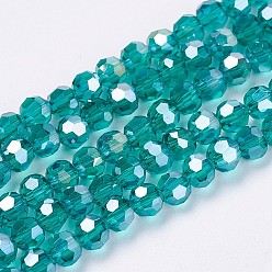 Green Electroplate Glass Beads Strands, AB Color Plated, Faceted, Round, Green, 3.5~4.5mm, Hole: 0.5mm, about 100pcs/strand, 13.9~15.7 inch(35.5~40cm)