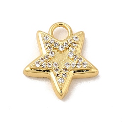 Real 18K Gold Plated Rack Plating Brass Micro Pave Cubic Zirconia Pendants, Cadmium Free & Lead Free, Long-Lasting Plated, Star Charm, Real 18K Gold Plated, 16x14.5x4mm, Hole: 3mm