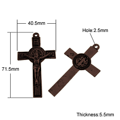 Red Copper Tibetan Style Alloy Big Pendants, For Easter, Cadmium Free & Nickel Free & Lead Free, St Benedict Crucifix Cross, Red Copper, 71.5x40.5x5.5mm, Hole: 2.5mm