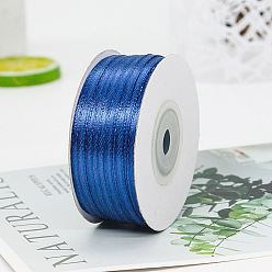 Royal Blue Polyester Double-Sided Satin Ribbons, Ornament Accessories, Flat, Royal Blue, 3mm, 100 yards/roll
