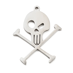 Stainless Steel Color 304 Stainless Steel Pendants, Laser Cut, Skull Charm, Stainless Steel Color, 27.5x22.5x1mm, Hole: 1.5mm