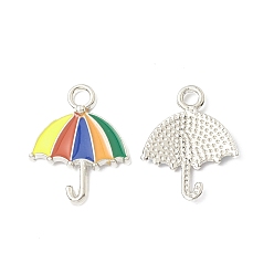 Разноцветный Подвески из эмали и сплава, зонт шарм, платина, красочный, 19.5x15x2 мм, отверстие : 2.2 мм