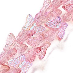 Pink Transparent Glass Beads Strands, Butterfy, Pink, 12.5x15.5x5mm, Hole: 1mm, about 25pcs/strand, 9.84 inch(25cm)