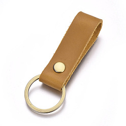 Peru Cowhide Leather Keychain, with Antique Bronze Plated Alloy Key Rings, Peru, 90x18mm