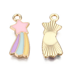 Colorful Alloy Enamel Pendants, Light Gold, Shooting Star & Rainbow, Colorful, 23.5x9x2mm, Hole: 2mm