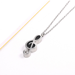 Stainless Steel Color Titanium Steel Urn Ashes Pendants, Musical Note, Stainless Steel Color, 37x13x6mm, Hole: 4mm