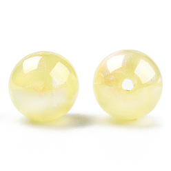 Champagne Yellow ABS Plastic Imitation Pearl Beads, AB Color Plated, Round, Champagne Yellow, 12mm, Hole: 1.8mm