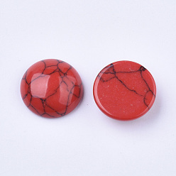 Red Dyed Synthetic Turquoise Flat Back Dome Cabochons, Half Round, Red, 12mm