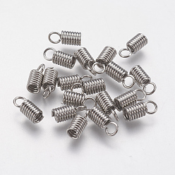 Stainless Steel Color 304 Stainless Steel Cord Ends, End Caps, Column, Stainless Steel Color, 8x3mm, Hole: 2mm, Inner: 2mm