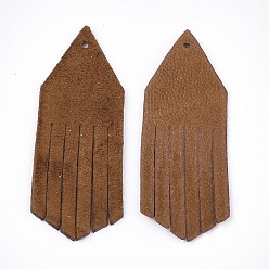 SillínMarrón Colgantes de borla de piel de oveja ecológicos, saddle brown, 49x18x1 mm, agujero: 1.4 mm