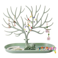 Green Jewelry Organizer Stand, Reindeer Antler Tree Holder, with Tray Jewellery Display Rack, for Home Decoration Jewelry Storage ( White ), Green, 12x24x1.6cm
