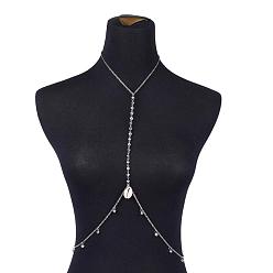 Couleur Acier Inoxydable Collier corps pour femmes sexy, avec 304 chaînes de câble en acier inoxydable, découverte du fer, verre plaquent, perles de cauris, couleur inox, 14.56 pouce (37 cm)