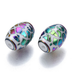 Colorful Electroplate Glass Beads, Barrel with Leopard Print Pattern, Colorful, 11x8mm, Hole: 1.2mm, about 200pcs/bag