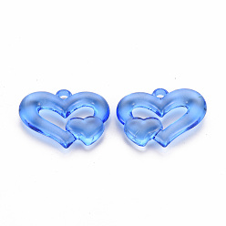 Blue Transparent Acrylic Beads, Heart to Heart, Blue, 27x34x6mm, Hole: 3mm, about 191pcs/500g