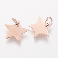 Rose Gold 304 Stainless Steel Charms, Star, Rose Gold, 10x10.6x1.1mm, Hole: 4mm